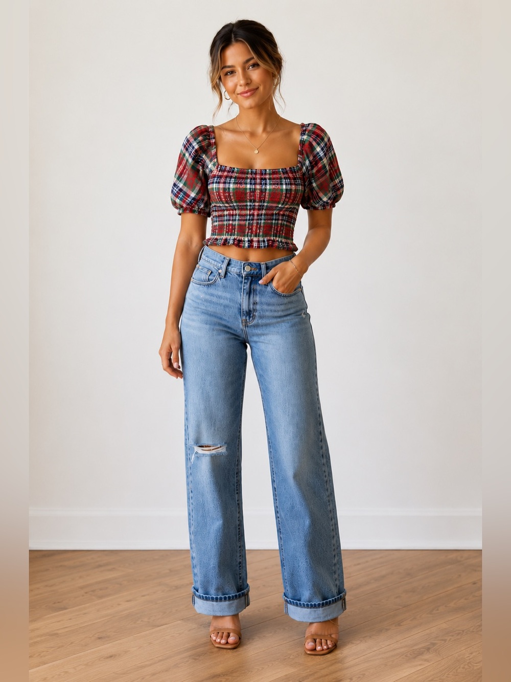 American Eagle Multicolor Plaid Crop Top